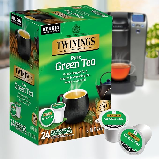 Twinings Pure Green Tea K-Cup Pods for Keurig, 24 Count (Pack of 2), Smooth Flavour, Enticing Aroma, Caffeinated, Enjoy Hot or Iced
