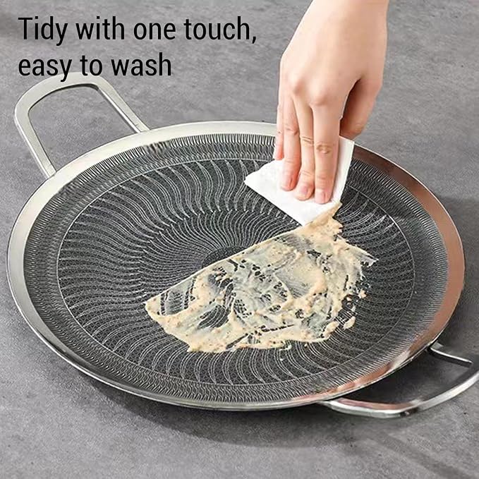 Korean BBQ Grill, Round Stainless Steel Non Stick Coating Grill Pan with 2 Handles for Induction, Gas, Halogen, Electric Ceramics, Korean Frying Pan for Indoor Outdoor Camping
