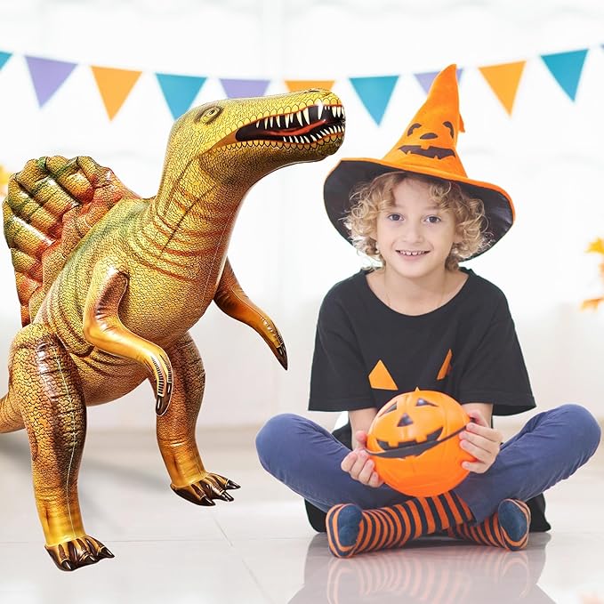 Jet Creations Spinosaurus Inflatable 53" Lx31 H, Ages 3+ Dinosaur Toy – Jurassic Party Decoration, Halloween & Fall Yard Decor, Photo Prop, VBS, Pool, Yellow/Light Green, 1 Pack