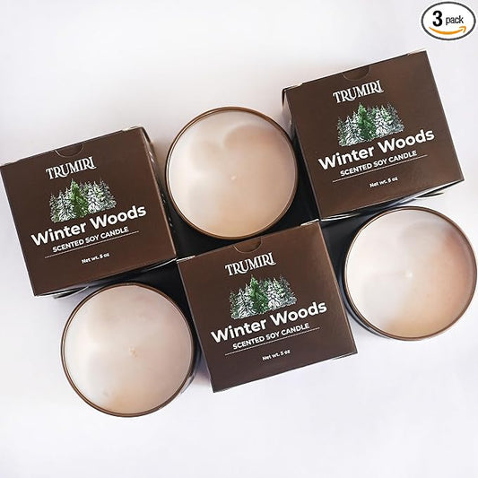 Winter Woods - Soy Candles for Home Scented - for Fall Christmas Holidays - Pack of 3 x 5oz Natural Clean Non Toxic - Long Lasting Highly Scented Pet Safe - Velas Aromáticas para el Hogar Pine Candel