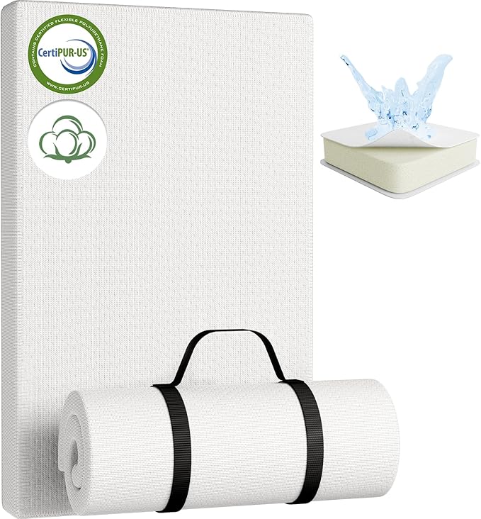 YENING Organic Cotton Pack and Play Mattress Pad Breathable 38x26 Waterproof Baby Mattress for Pack N Play Matress Topper Waterproof with Strap White