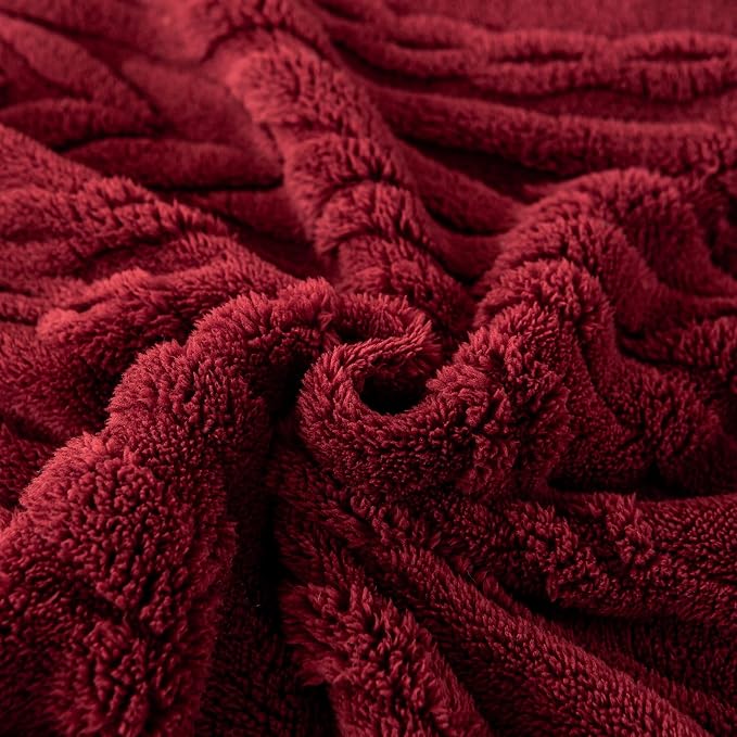 YUSOKI Sherpa Fleece Large Throw Blanket, Burgundy Red, 50"x65" | 3D Stylish Design,320GSM, Non-Shedding, Lightweight for All Season Use, stays fluffy after repeated washes, Perfect Gifts