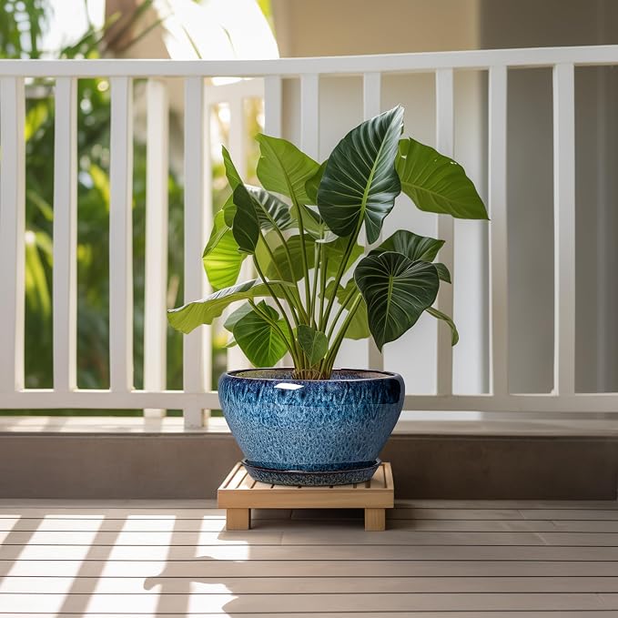 Ceramicfor Ceramic Planter 11 Inch - Ceramic Pots for Plants Indoor Outdoor, Large Plant Pot with Drainage Hole and Saucer, Decorative Round Planter, Plant Lover Gifts, Garden Decor, Blue