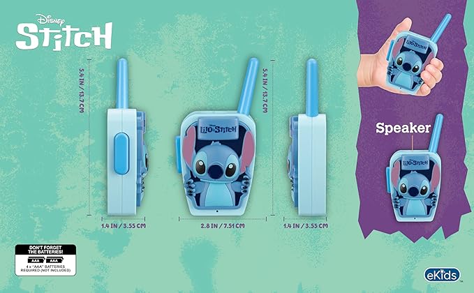 eKids Stitch Walkie Talkies for Kids, Static Free Extended Range Indoor and Outdoor Toys Designed for Fans of Stitch Toys