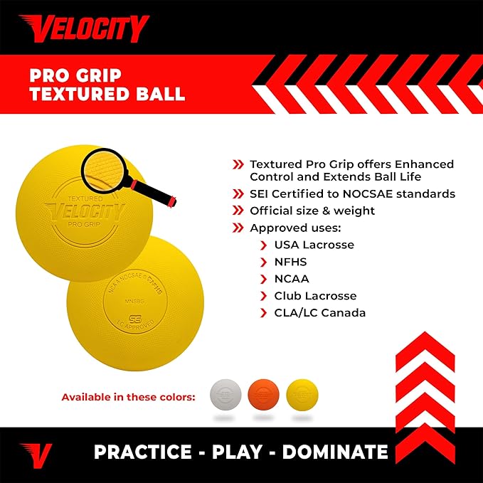 Velocity Pro Grip Lacrosse Balls - 6, 12, 18, 60 and 120 Packs - Certified for Youth, Club, High School, CLA, and College Game Play