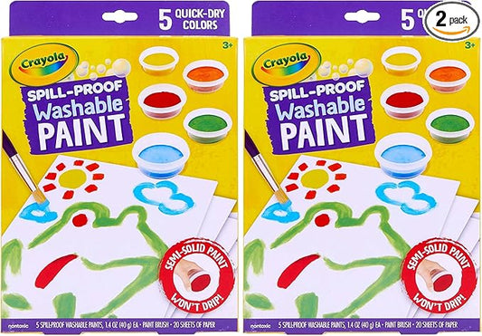 Crayola Spill Proof Paint Set - Toddler Stocking Stuffer, Washable Paint for Kids, Includes Paint Brush & Paper, No Drip, Less Mess Arts & Crafts, Ages 3+ (Pack of 2)