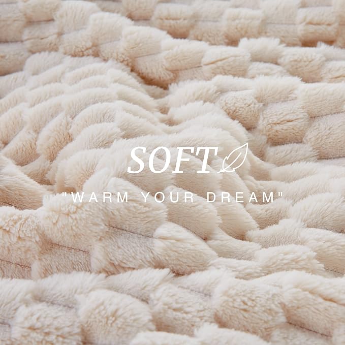 EXQ Home Gentle Soft Fleece Throw Blanket – Cozy Lightweight 3D Imitation Turtle Shell Jacquard Blanket for Couch Bed – All-Season Warm Fuzzy Flannel Blanket for Women Mom Her Gifts(84"x90",Beige)