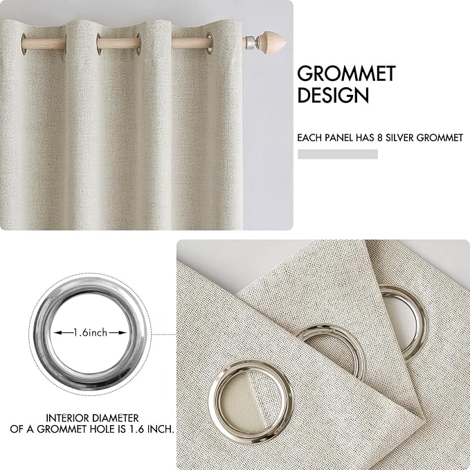 MIULEE 100% Blackout Linen Textured Curtains for Bedroom Solid Thermal Insulated Cream Grommet Room Darkening Curtains & Drapes Luxury Decor for Living Room 52 x 96 Inch (2 Panels)