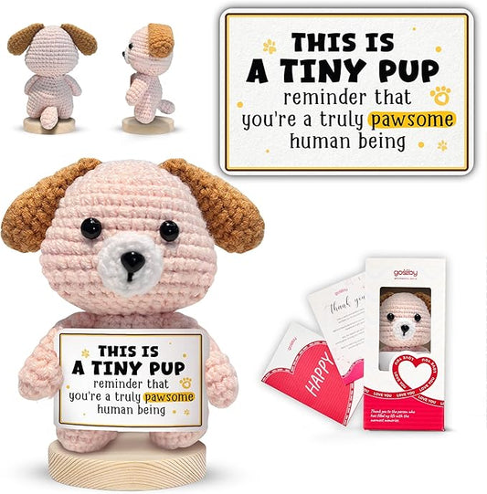 Gossby Inspirational Gift for Women, Men - Positive Dog Crochet - A Tiny PUP Reminder - Christmas, Birthday, Emotional Support, Positive Energy, Dog Lover Gift for Friend, Coworker, Teacher, Mom