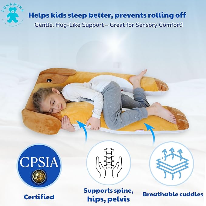 Dog Kids Body Pillow - 47" U-Shape Long Plush Soft Animal Pillow for Toddlers, Sleeping, Reading, ADHD & Special Needs Comfort, Anxiety, Washable Cover, Snuggle Fun Cuddle for Boys & Girls