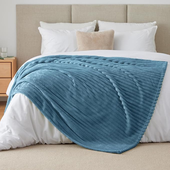 BEDELITE Ribbed Twin Blanket for Couch & Bed,Light Blue, 60"x80" | Ultra-Soft Plush Fleece, Cozy, Warm Yet Lightweight, Ribbed Texture, Home Decor, Machine Washable, Giftable, All-Season Use