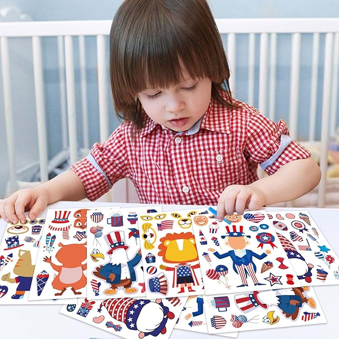 4th of July Sticker Make-a-face Stickers Patriotic Crafts Stickers for Kids, Independence Day Make Your Own Stickers, Fourth of July American Birthday, USA Clasroom Decoration, Memorial Day