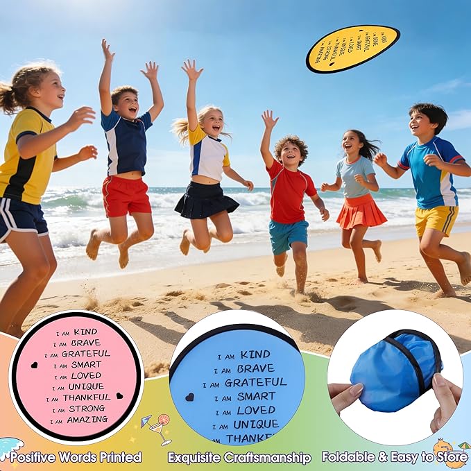 End of the Year Gifts for Students Bulk Foldable Flying Disc Fans Set with Stickers Bags, End of Year Student Gifts from Teacher Beach Fun Folding Pocket Hand Fans for Outdoor Activities Games