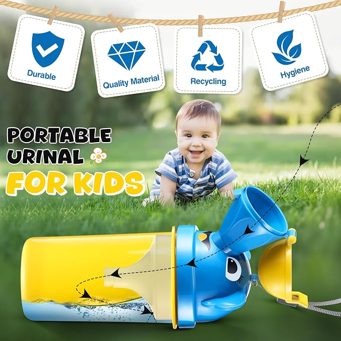 Saillong 4 Pack Portable Urinal for Kids, 17 OZ Travel Potty Urinal for Boys with 4 Clean Brush, Leak Proof Portable Pee Bottle, Boy Emergency Toilet for Kids Outdoor Car Travel Camping Potty Training