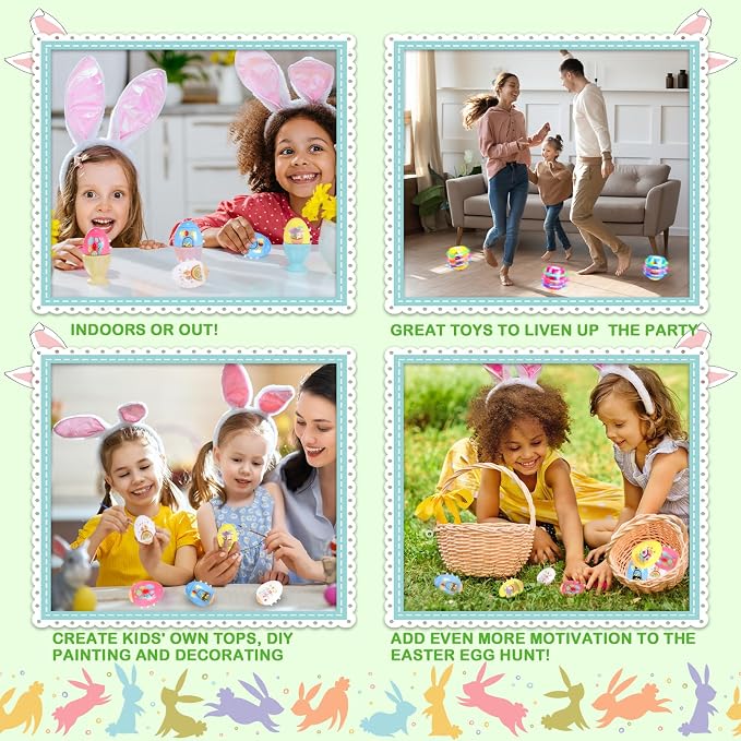 6 PCS Easter Basket Stuffers for Toddler Kids, Light Up & Singing Spinning Top with Flash, Easter Eggs Hunt Party Favor Toy Gifts, Kids Goodie Bag Fillers, Easter Gifts for Boys Girls 3+, Decorations