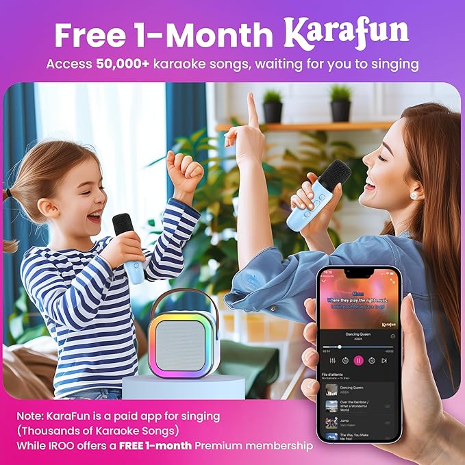 Karaoke Machine for Kids, 2026 TOP Birthday Gifts Toys Ideas for Boys Ages 4, 5, 6, 7, 8, 9, 10, 12+ Years Old, Portable Mini MP3 Player with 2 Wireless Mics for Party