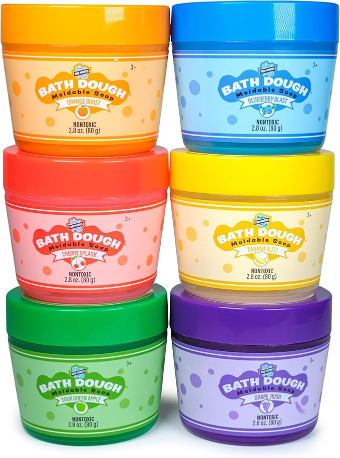 Tub Works® Bath Dough™ Moldable Kids Soap Bath Toy, Variety 6 Pack | Shape, Mold & Create Tub Art with Soapy Dough | Soft & Moldable Kids Bath Soap for Shaping | Sensory Toddler Bathtub Toys