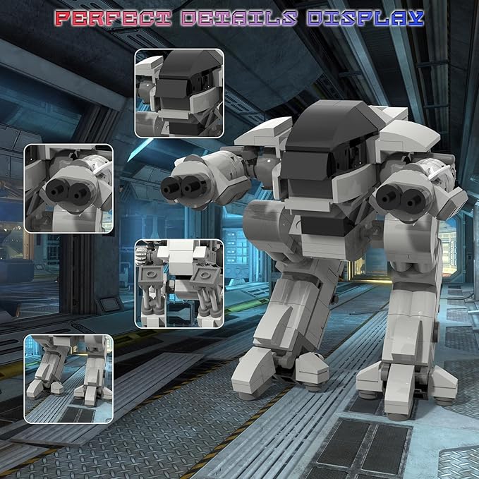 ED209 Robot Mecha Building Blocks, ED-209 Enforcement Robot Combat Mech Armor Building Toy, 269 Pieces Mobile Suit Cool Mechanical Action Figure Model,Birthday Gift for Kids Boys Girls Adults