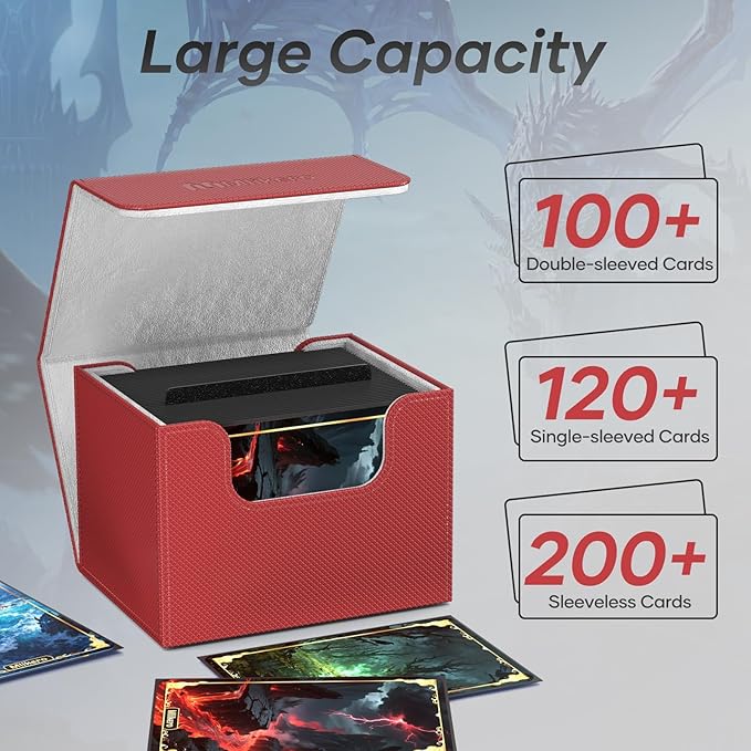 Mlikero Card Deck Box, Commander Deck Box Holds 100+ Double-Sleeved Cards with 2 Dividers, Leather Magnetic Closure Card Box Fit for MTG, TCG (Red)