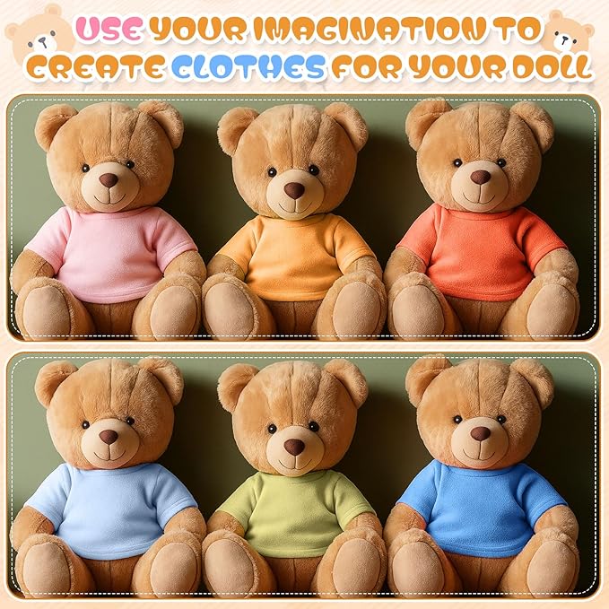 Skylety 6 Pcs Bear Clothes Basic Tee Shirt Classic Stuffed T Shirt Plush Crew Neck for Stuffed Bears Doll with 14 - 18 Inch, Bear Not Included (Multicolor 2)