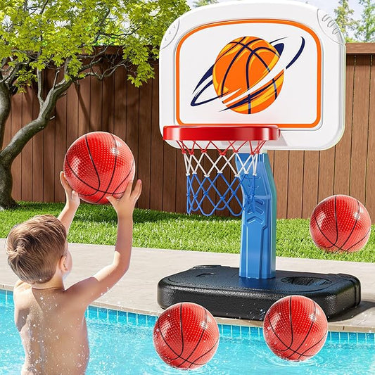 NIPLOOOW Swimming Pool Basketball Hoop, Adjustable Height Toddler Basketball Hoop, Includes 4 Balls and Pump, Poolside Water Basketball Indoor & Outdoor Toy for Boys Girls Kids Age 3-8