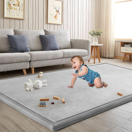 Baby Play Mat for Floor Nursery Rug Muscle Mat Area Rug Playroom Rug 74"x50" Playpen Mat Elastic Foam 1.3" Thick Crawling Mat for Babies,Toddlers, Infants, Kids,A Light Gray