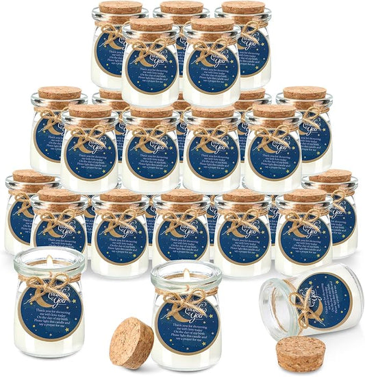 Threlaco 20 Pcs Moon Baby Shower Favors Party Candle Lavender Scented Glass Mason Jar Wax Candle Bulk for Guests Girl Boy Gender Reveal Party Return Gifts