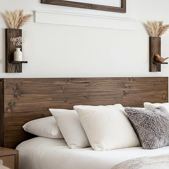 Wood Wall Decor Set of 2, Farmhouse Wall Planter for Small Spaces | wall vase and candle sconce in one, eucalyptus and dried flowers planter, solid wood, living room bathroom and entryway décor