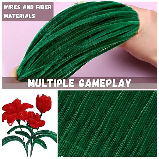 Green Chenille Stems,Christmas Green Pipe Cleaners,Limpia Pipas,Fake Flowers for Decor,Christmas Birthday Gift for Art Supplies for Projects Creative (300, Christmas Green, 30cm)