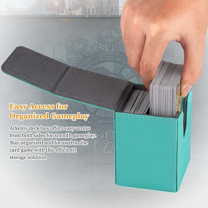 Arkeiliy Card Deck Box, 110+ Storage MTG Deck Box with 50 Pcs Card Sleeve, Collectible Trading Card Cases for Magic Commander and More (Turquoise)