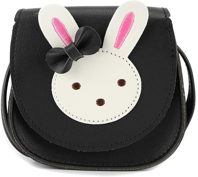 Little Rabbit Ear Bow Crossbody Purse,PU Shoulder Handbag for Kids Girls Toddlers(Black)