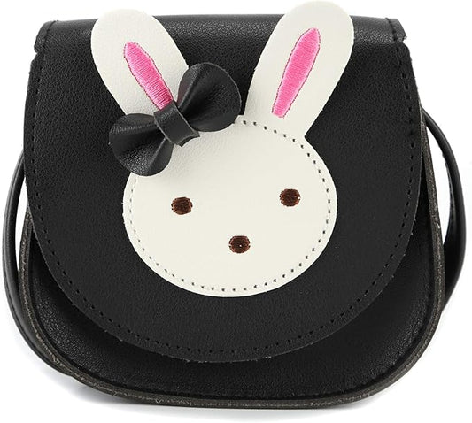 Little Rabbit Ear Bow Crossbody Purse,PU Shoulder Handbag for Kids Girls Toddlers(Black)