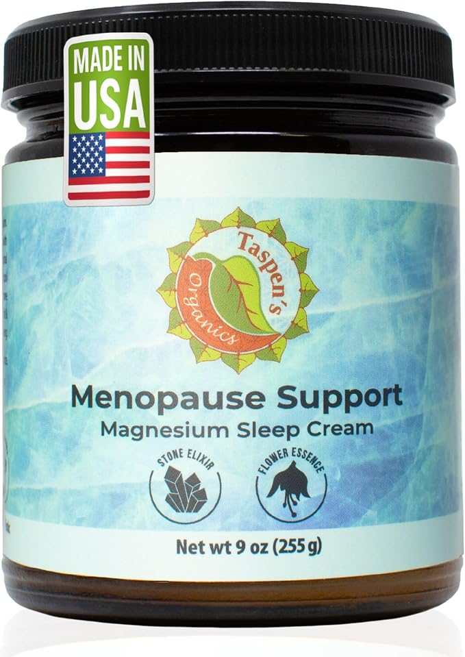 Taspen's Organics Menopause Support Magnesium Sleep Cream – Natural Cooling Relief for Hot Flashes & Night Sweats | Promotes Relaxation & Sleep | Flower Essence & Botanical Formula (9 oz)