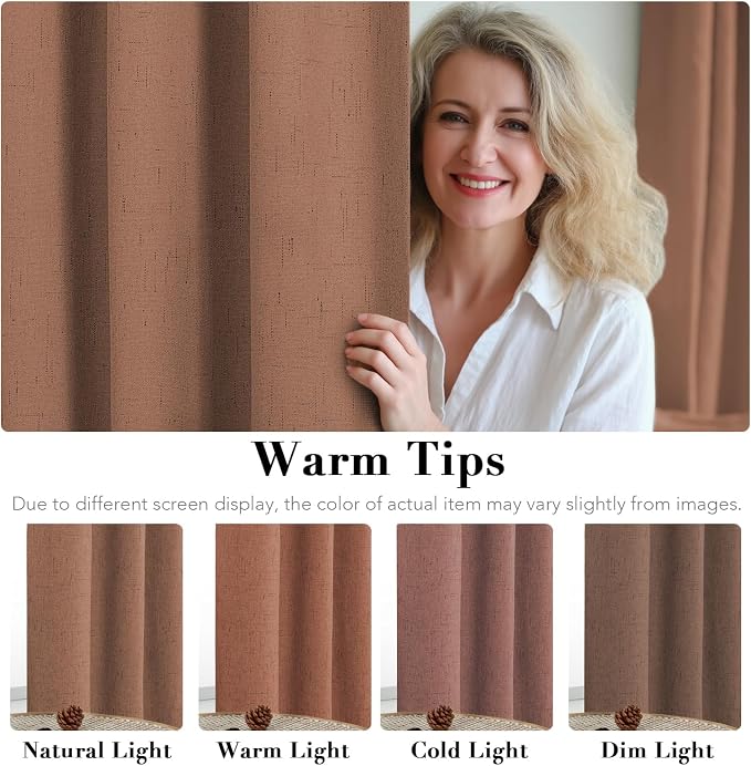 H.VERSAILTEX 100% Blackout Curtains for Bedroom Thermal Insulated Linen Textured Curtains Heat and Full Light Blocking Drapes Living Room Curtains 2 Panel Sets, Washed Spice, 52x45 Inch