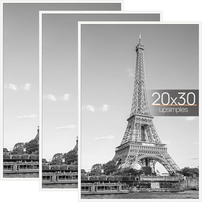 upsimples 20x30 Poster Frame, Easy Slide-In Assembly, White, 3 Pack | Gallery Wall 20 x 30 Picture Frames Set for Family, Wedding, Christmas, Easy to Change Photos