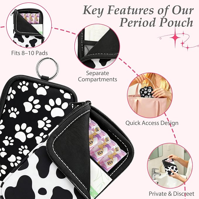 KJQJLY 2 Pack Portable Tampon Organizer Bag Tampon Holder & Storage Case with Zipper for Travel, Discreet Period Bag for Purse, Waterproof Feminine Products Pouch for Women (Animal Pattern)