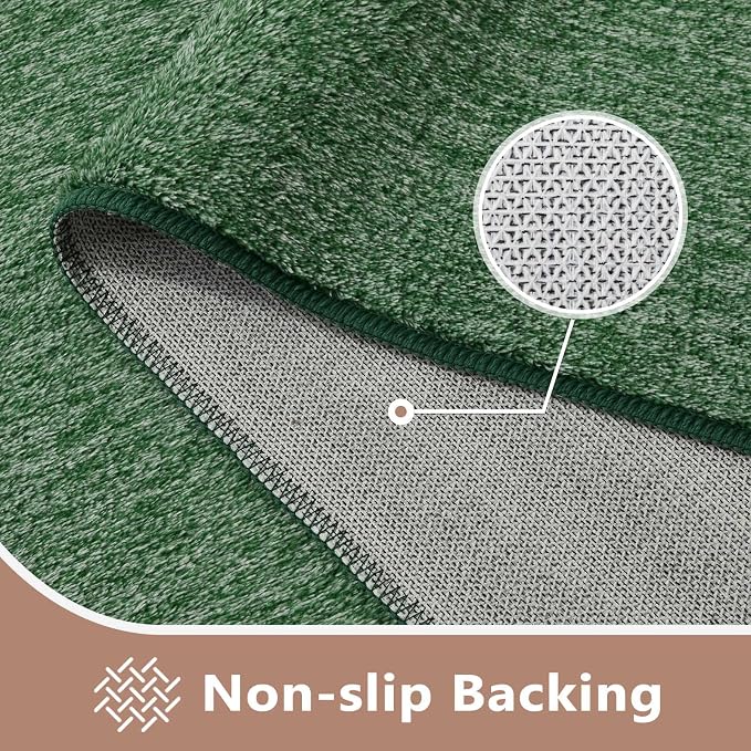 FinRèc 2x6 Washable Runner Rugs for Kitchen Hallway Bedroom, Low Pile Thin Rug Solid Color, Non-Slip Carpet Indoor for Home Decor (Green/White)