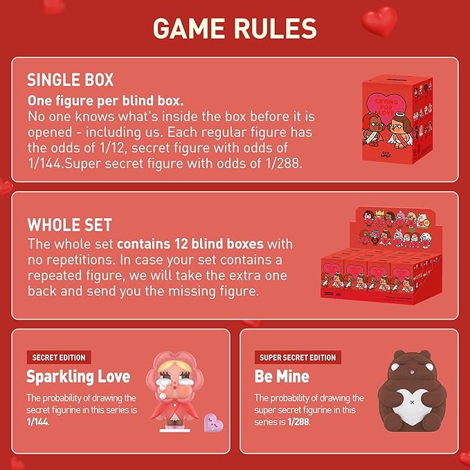 POP MART Crybaby Crying for Love Series Figures, Blind Box Figures, Random Design Action Figures Collectible Toys Home Decorations, Single Box
