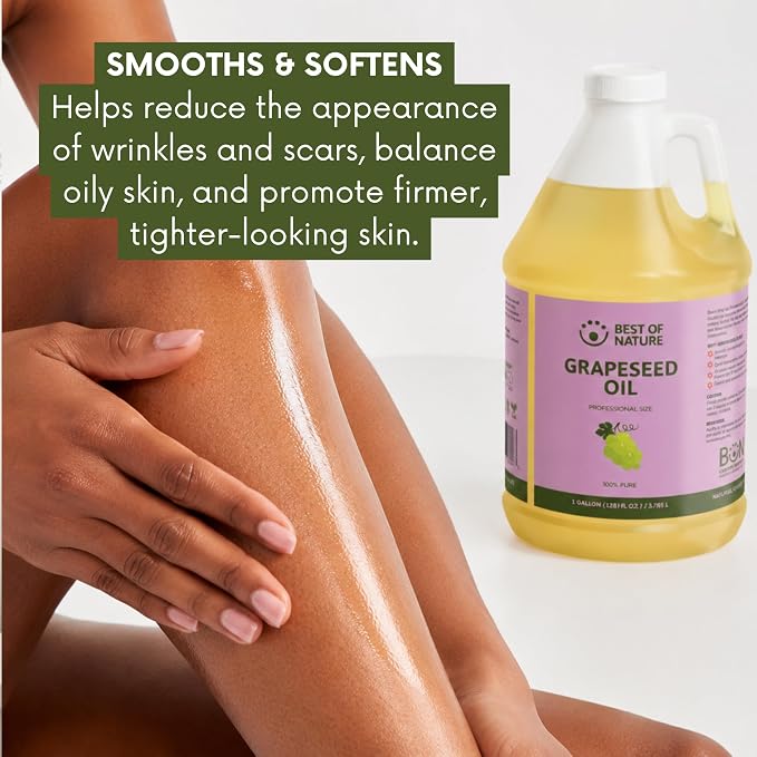 Best of Nature 100% Pure Grapeseed Massage & Body Oil, Unscented Lightweight Non-Greasy Moisturizer for Hair, Skin, Face, & Aromatherapy Carrier Oil for Essential Oils, 8 oz.
