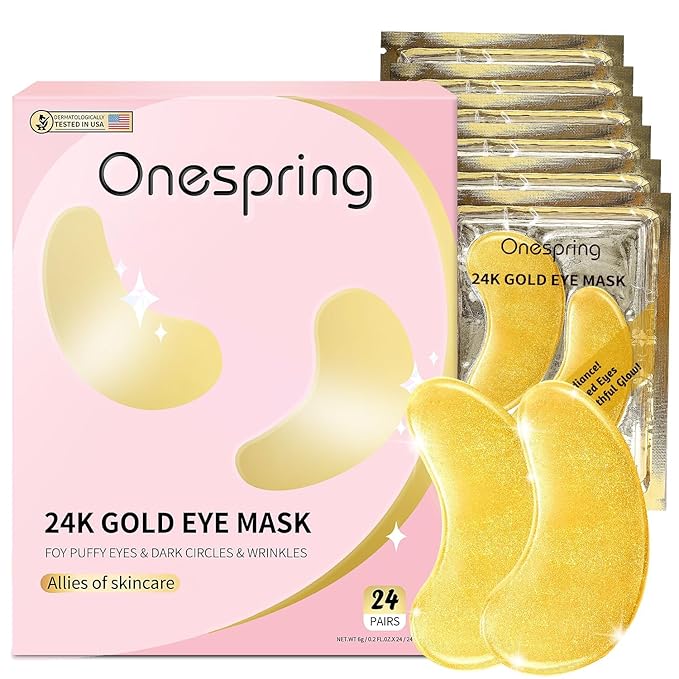 Onespring Under Eye Patches (24 Pairs) - Bridesmaid Gift, Mothers Day Gifts - 24K Gold Under Eye Masks for Dark Circles, Puffy Eyes, Wrinkles - Rejuvenating & Revitalizing Eye Skincare Treatment