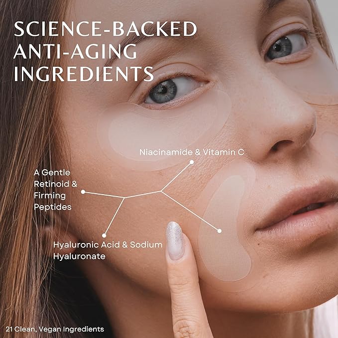 Anti-Wrinkle Micro Dart Patches with Niacinamide, Hyaluronic Acid, Vitamin C & Peptides - Under Eye Patches for Wrinkles, Crows Feet and Smile Lines - 4 Pairs