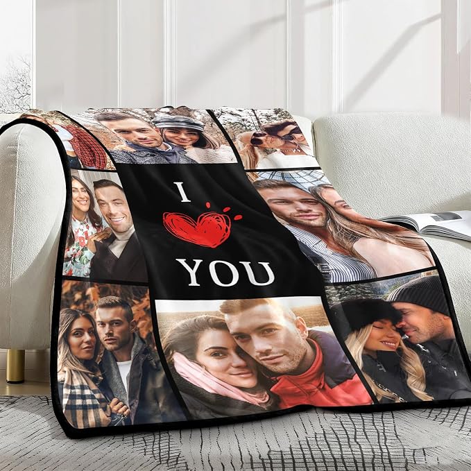 Yofair Ships Next Day, Custom Blanket with Picture Wedding Anniversary Valentines Day Gifts for Him Her Personalized Photo Blankets I Love You Couple Gift for Women Boyfriend Girlfriend Wife Husband