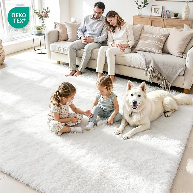 6x9 Area Rug for Living Room, Ultra Soft Fluffy White Rugs for Bedroom, Non Slip Large Shag Carpet, Fuzzy Plush Nursery Rug, Thick Washable Indoor Floor Carpets for Kids Office Dorm Home Decor