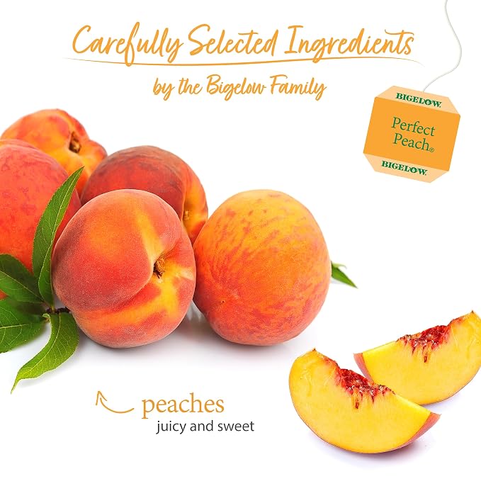 Bigelow Tea Perfect Peach Herbal Tea Bags, Caffeine Free, 20 Count, Pack of 6