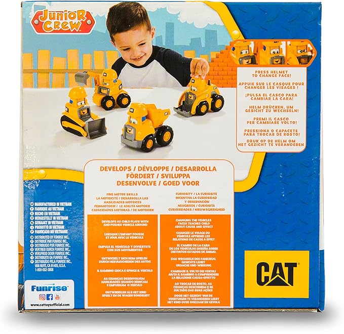 CAT Construction Toys, Junior Crew Construction Pals Dump Truck Educational Preschool Vehicle with Kid Vroom Sounds and Animated face. for Ages 2+
