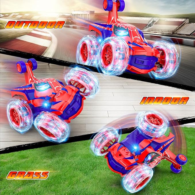 Remote Control Car Stunt RC Cars 360° Rotating with 2.4GHz Rechargeable Wheel Lights Toys Car Gift for Boys 3 4 5 6 7 8 9 10 11 12 (Red)