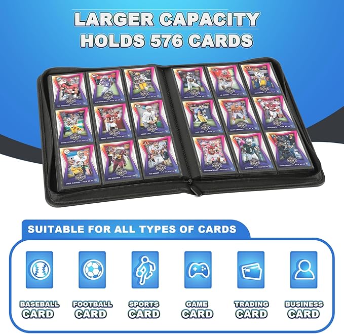 Trading Card Binder, Card Binder 9 Pocket, Premium Card Collection Binder with 576 Pockets, Zippered PU Leather Collector Album, Display Design Card Folder for MTG, TCG & All Sports Trading Cards