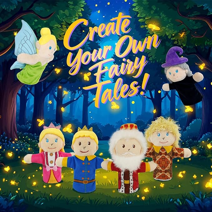 6 Pcs Fairy Tale Finger Puppets Set,4 inch Fairy Tale Members Soft Plush Hand Puppets for Kids Mini Toys,Finger Puppets for Toddlers Princess Puppet Storytelling Role-Playing
