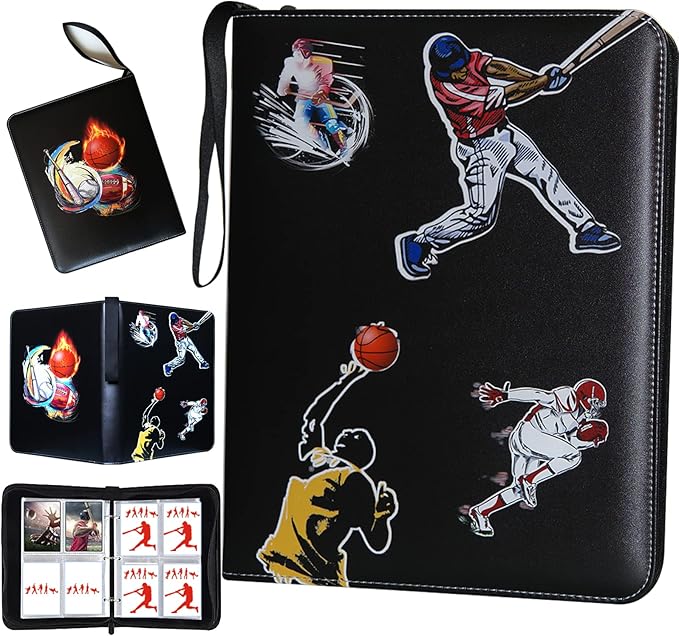 Large-Capacity Sports Card Binder with 4 Pockets and 50 Sleeves Fits 400 Cards, Perfect for Baseball, Football, Basketball, Hockey, Yu-Gi-Oh and MTG Card Games