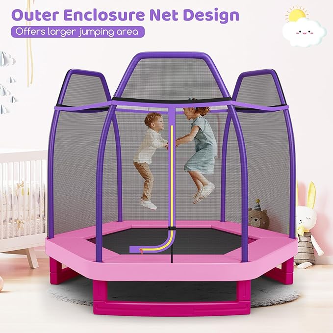 Giantex 7 Ft Trampoline for Kids, Heavy Duty Steel Frame Small Mini Toddler Trampoline, Great Gifts for Boys Girls, Outdoor Indoor Kids Trampoline with Net, for Age 3-8